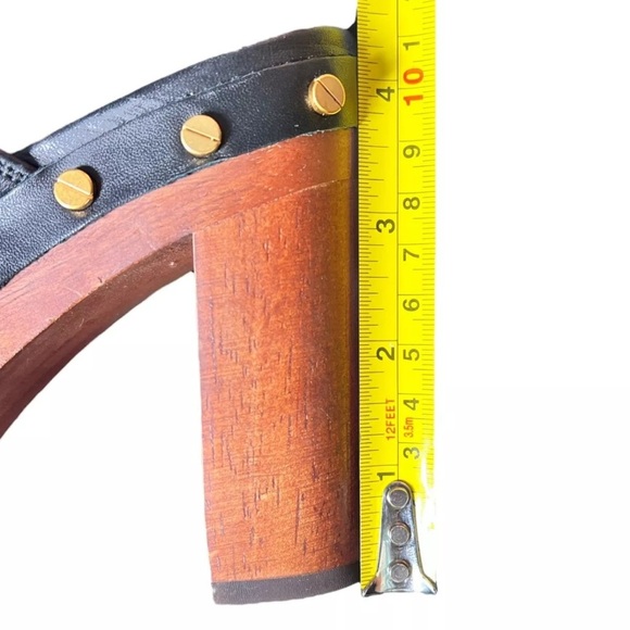 VERONICA BEARD Giles Clog in Black Leather Gold Stud Grommet Wooden Heel Sz 10 - Picture 13 of 14